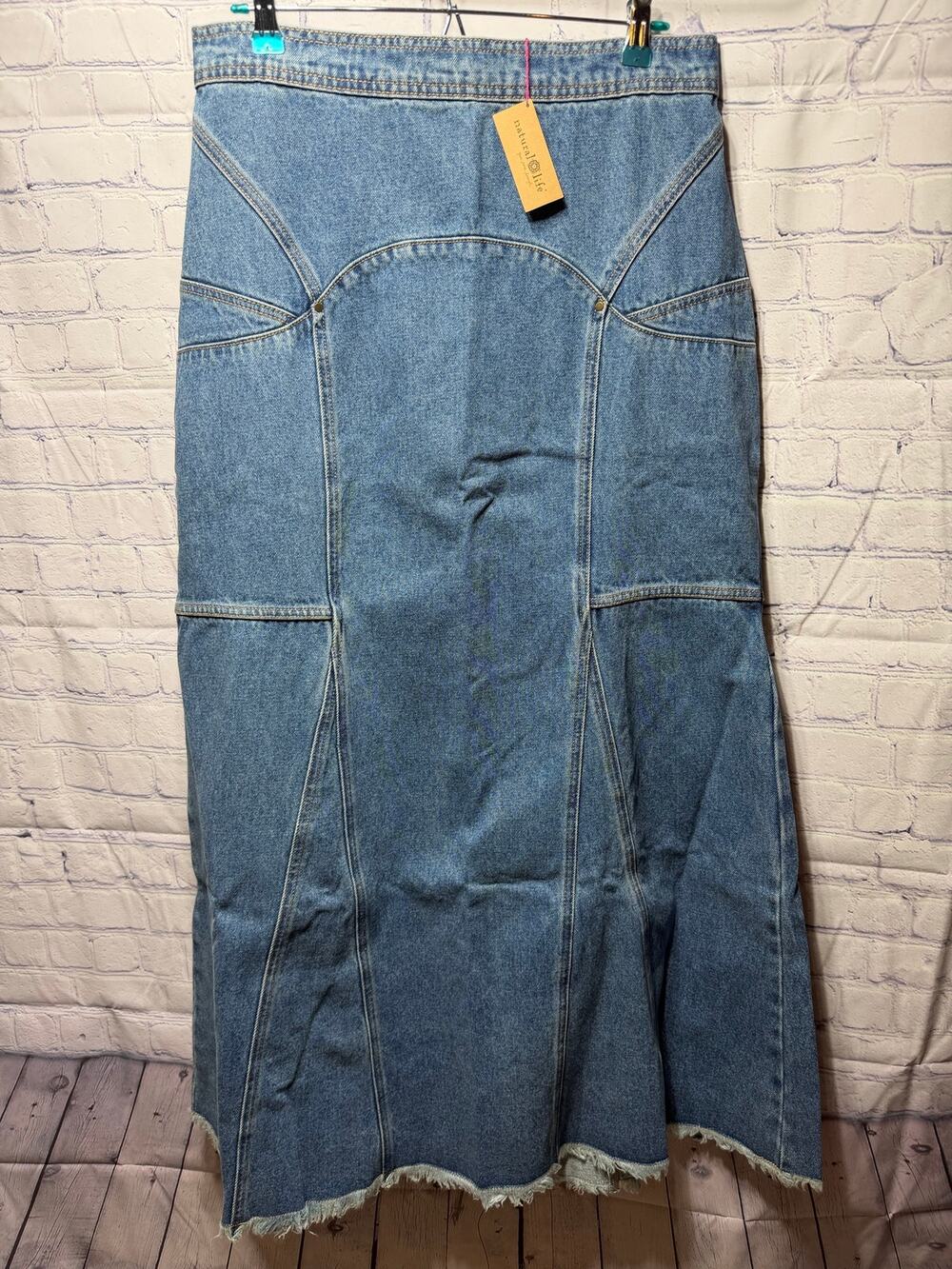 Natural Life Denim Maxi Skirt Raw Hem Western Sz 12 NWT Whimsigoth Grunge